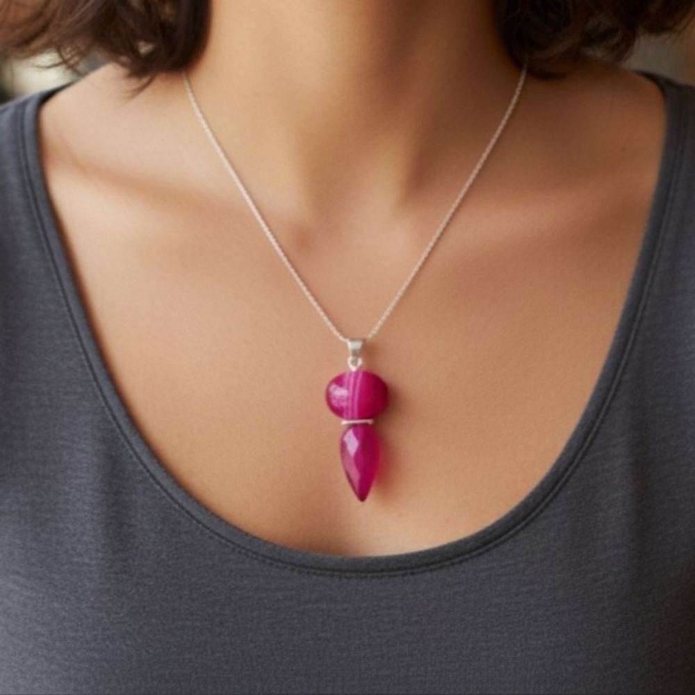 Pink Botswana Agate Necklace in Gift Box